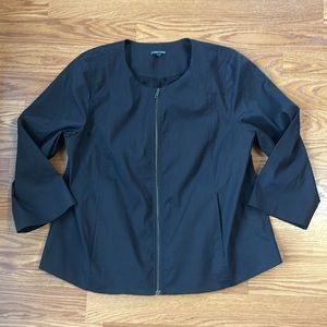Eileen Fisher Black Polished Ramie Stretch Zip Italian Fabric Jacket Size Large